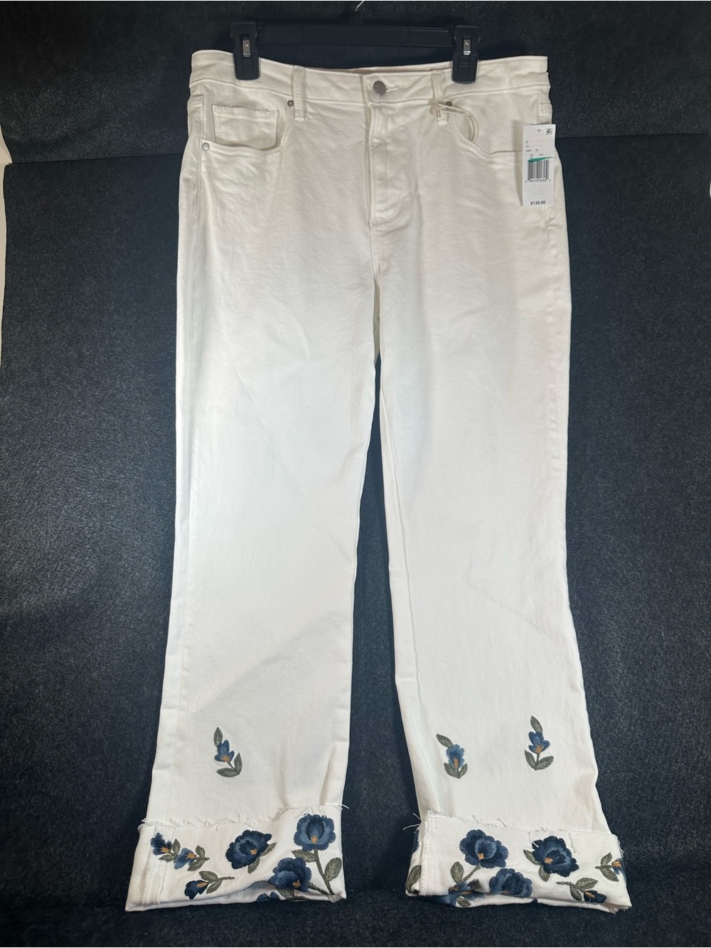Driftwood Colette White Floral Embroidered Cuff Raw Hem Jeans Women 32